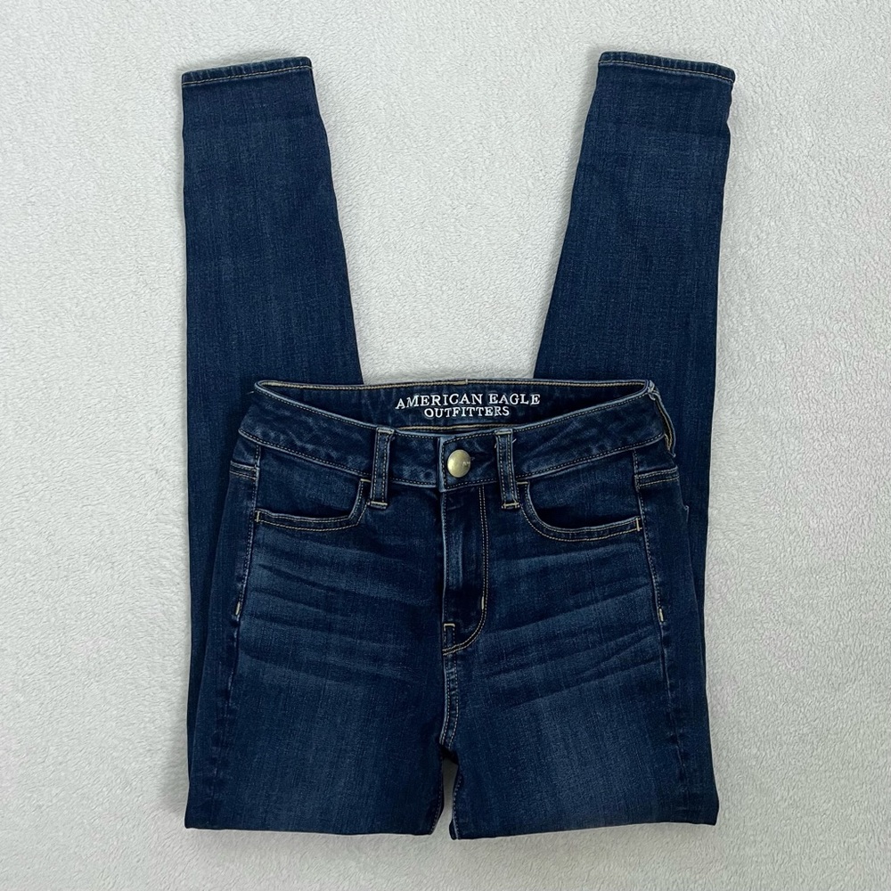 American Eagle Dark Blue Denim Straight Leg Super Stretch Jeggings Skinny Jeans